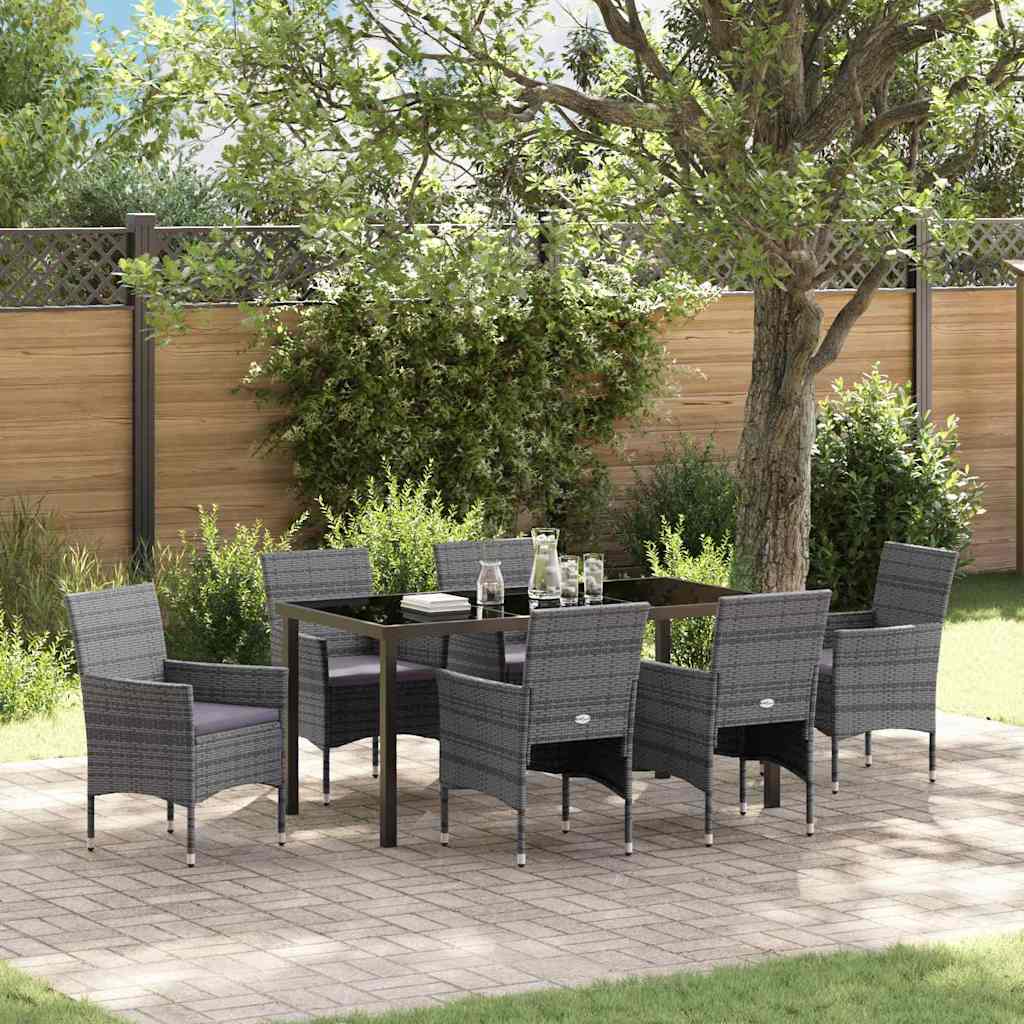 Have Spisebordssæt med pude 7 pcs Grå polyrattan