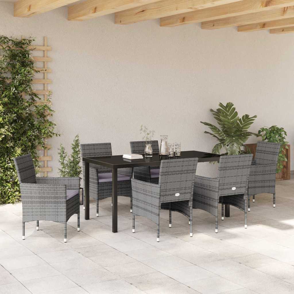 Have Spisebordssæt med pude 7 pcs Grå polyrattan