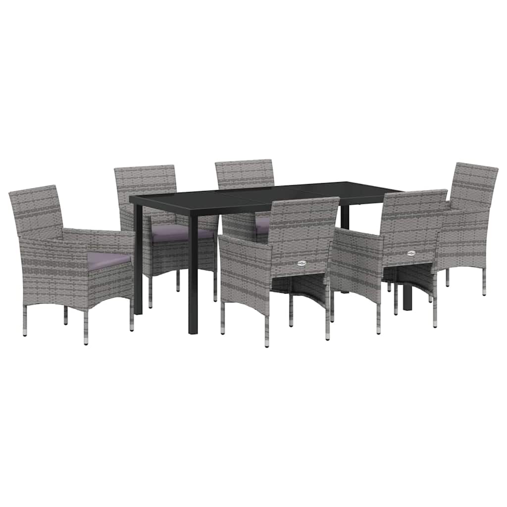 Have Spisebordssæt med pude 7 pcs Grå polyrattan