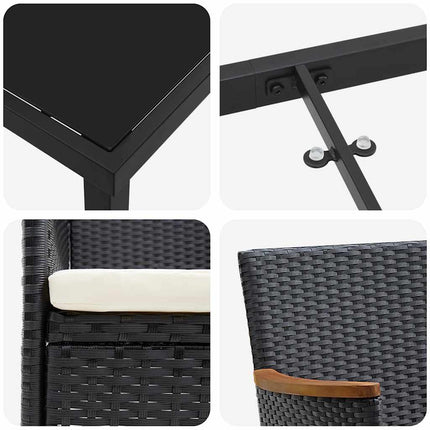 Have Spisebordssæt med pude 5 pcs Sort polyrattan