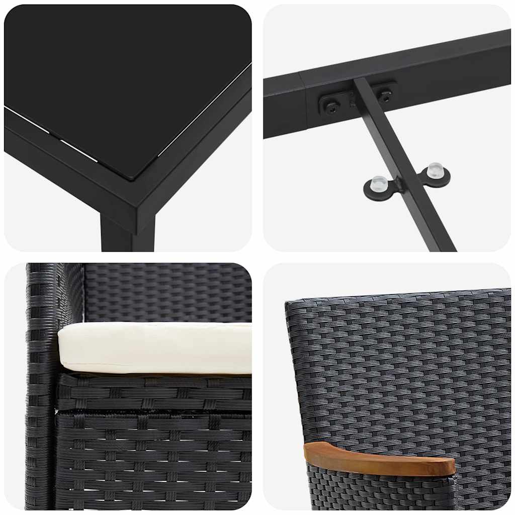 Have Spisebordssæt med pude 7 pcs Sort polyrattan