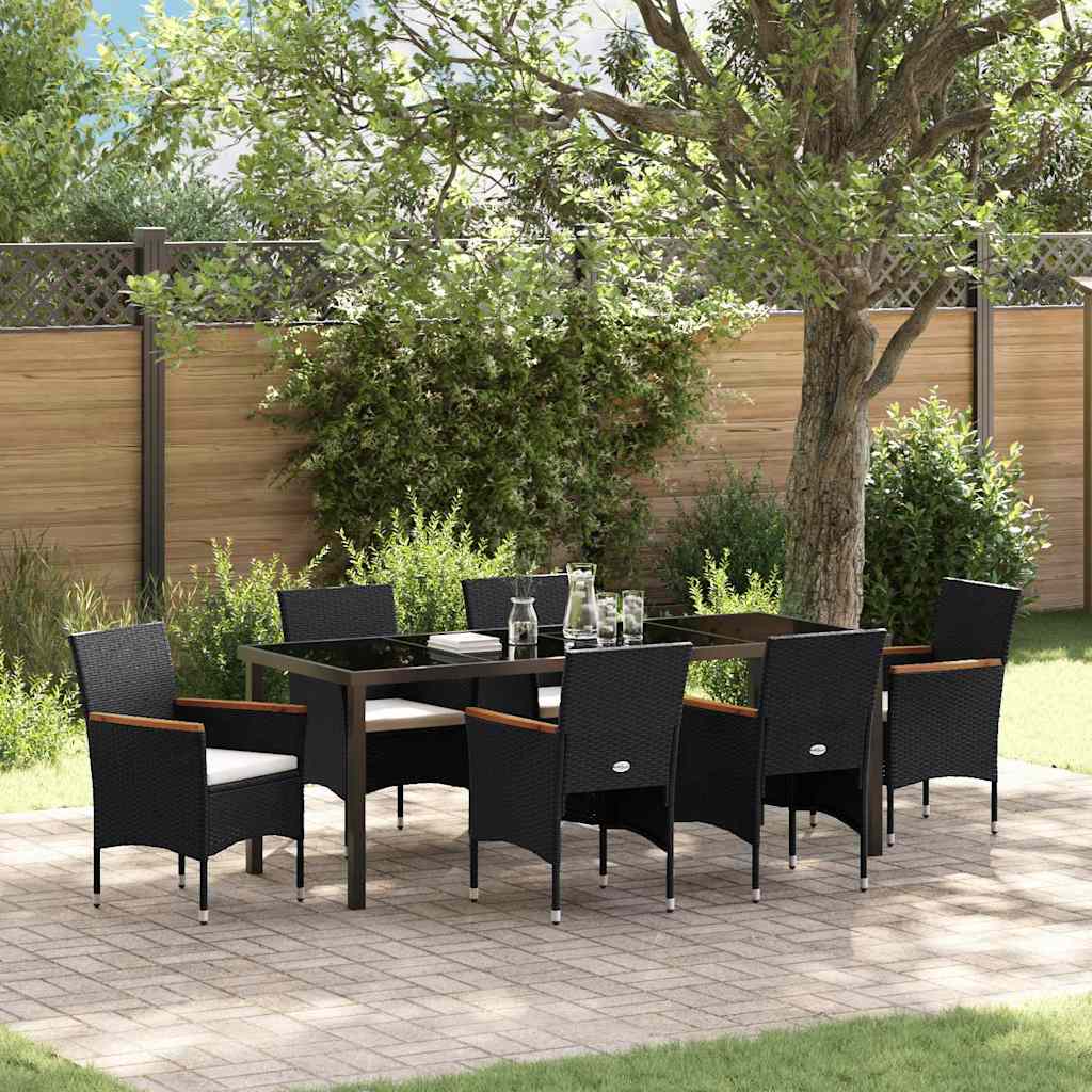 Have Spisebordssæt med pude 7 pcs Sort polyrattan