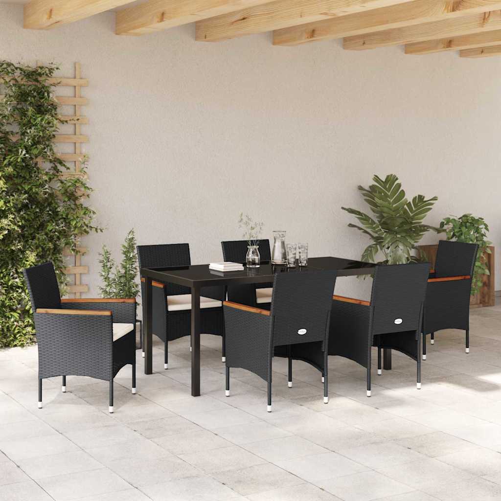 Have Spisebordssæt med pude 7 pcs Sort polyrattan