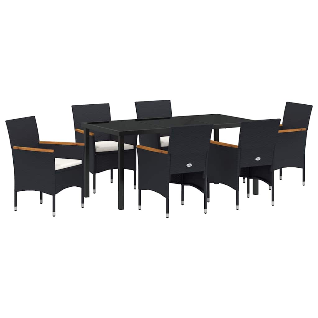 Have Spisebordssæt med pude 7 pcs Sort polyrattan