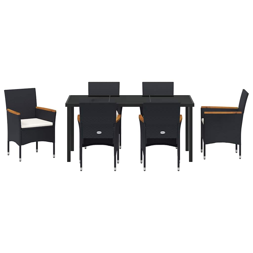 Have Spisebordssæt med pude 7 pcs Sort polyrattan