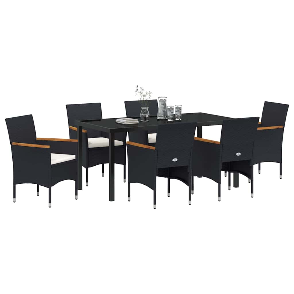 Have Spisebordssæt med pude 7 pcs Sort polyrattan