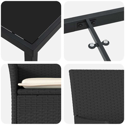 Have Spisebordssæt med pude 3 pcs Sort polyrattan