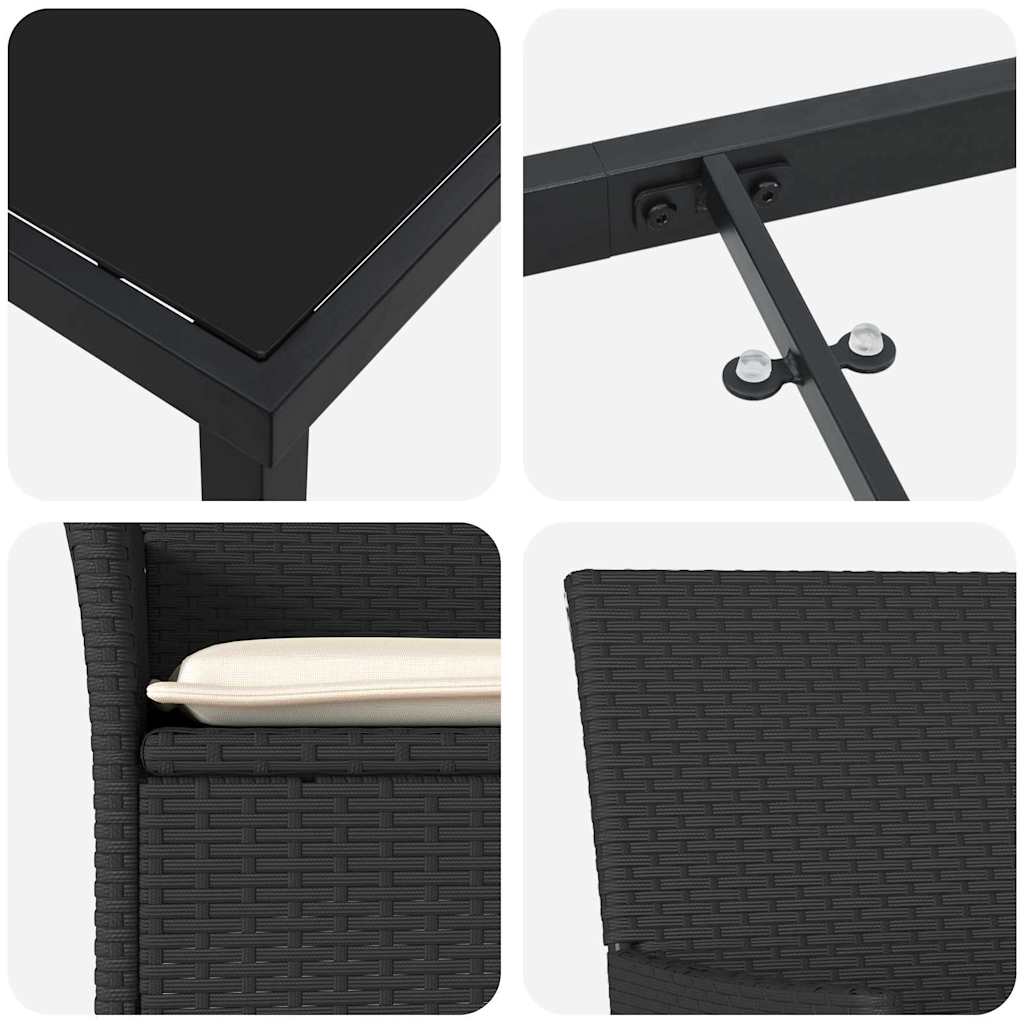 Have Spisebordssæt med pude 7 pcs Sort polyrattan