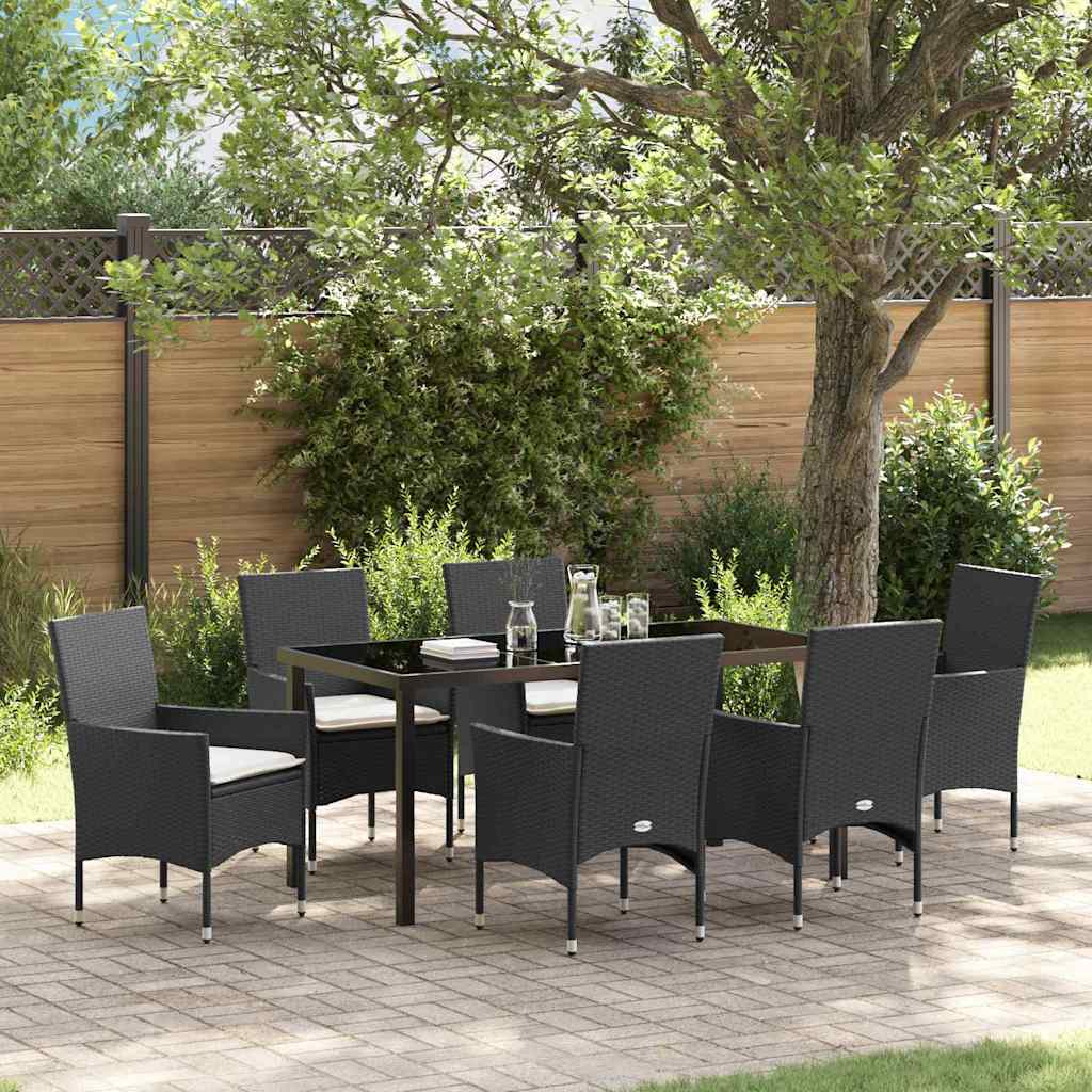 Have Spisebordssæt med pude 7 pcs Sort polyrattan