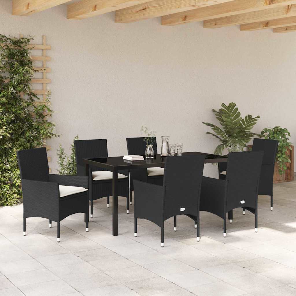 Have Spisebordssæt med pude 7 pcs Sort polyrattan