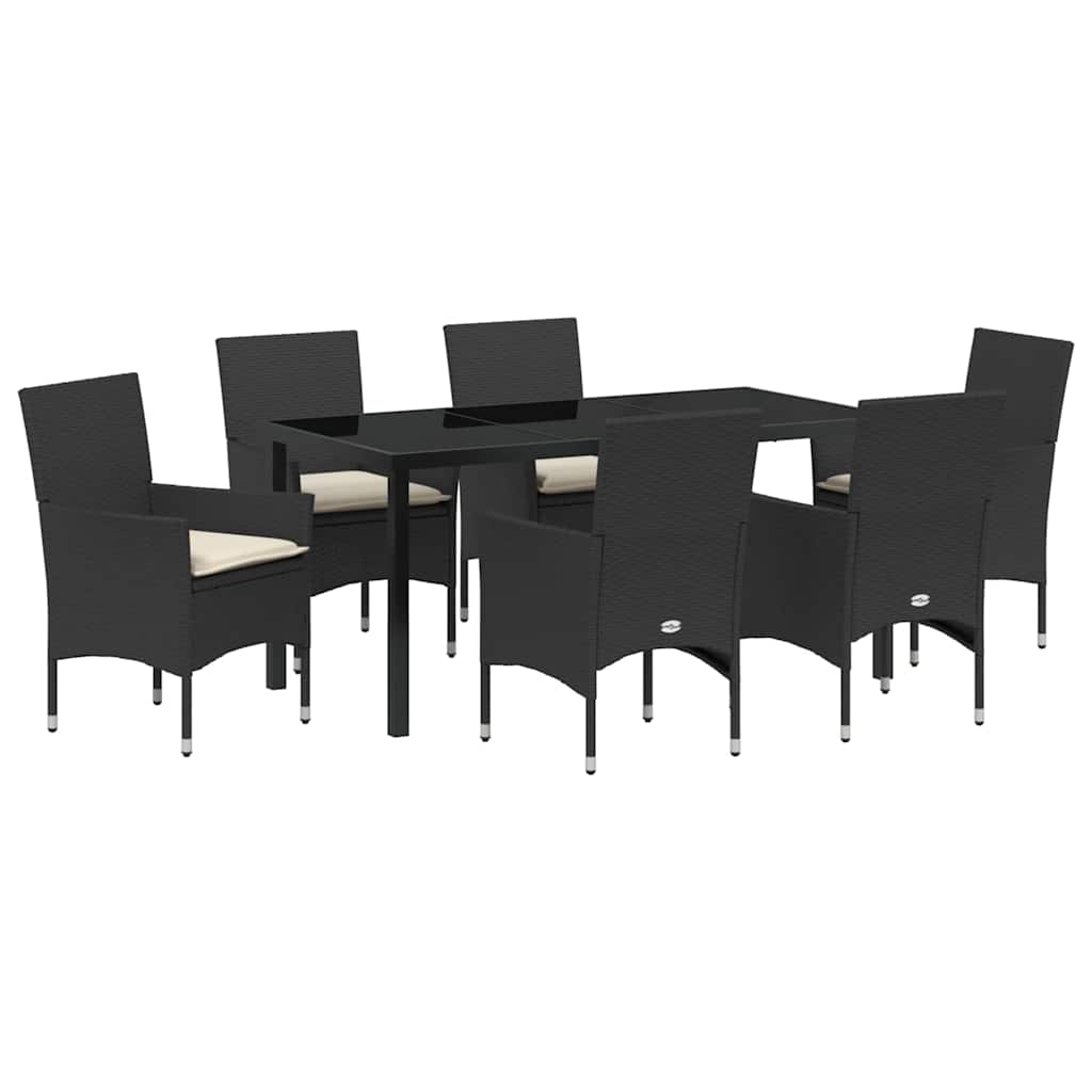 Have Spisebordssæt med pude 7 pcs Sort polyrattan