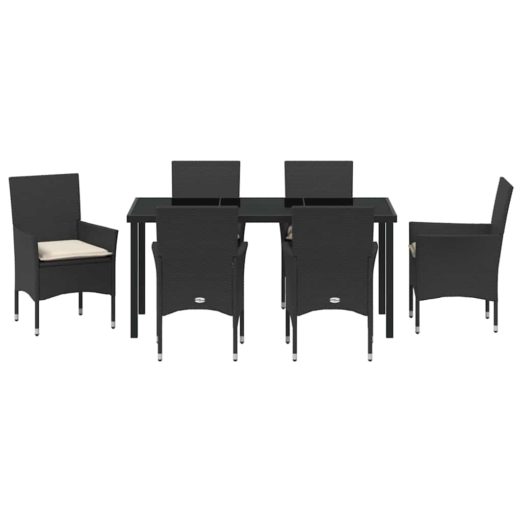 Have Spisebordssæt med pude 7 pcs Sort polyrattan