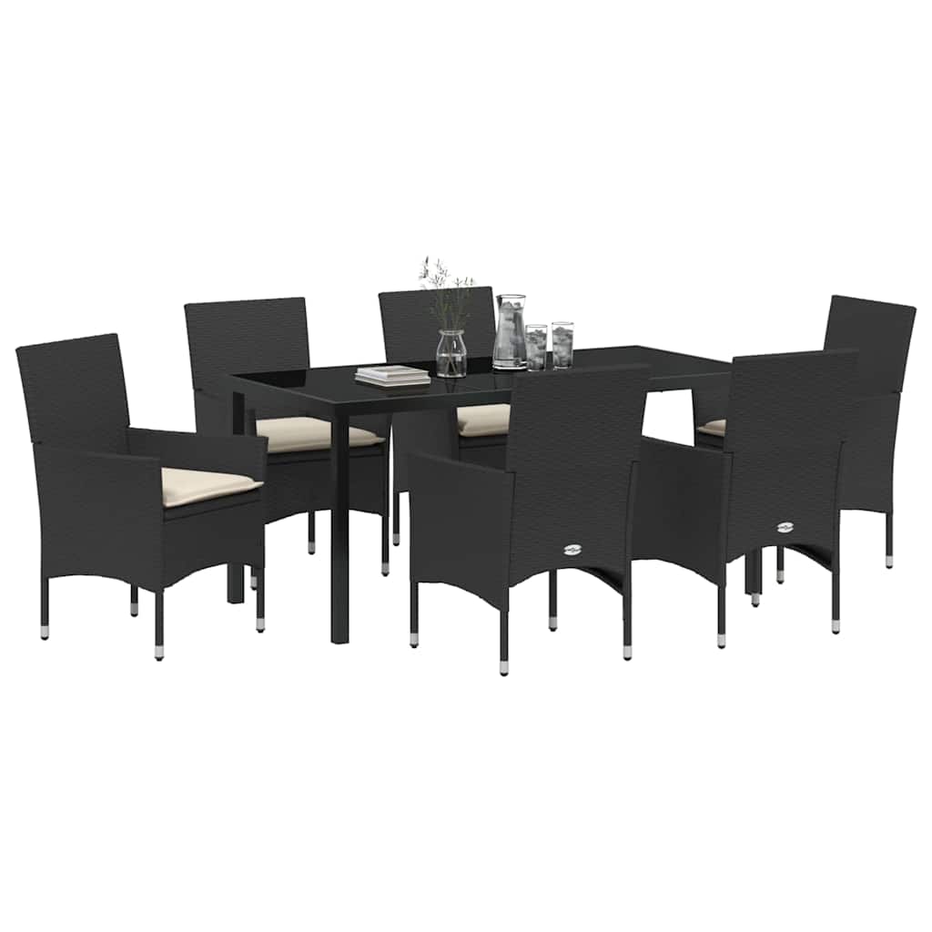 Have Spisebordssæt med pude 7 pcs Sort polyrattan