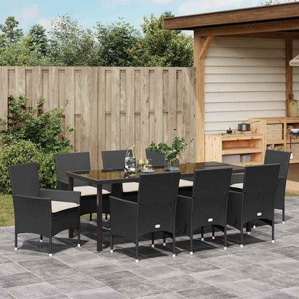 Have Spisebordssæt med pude 9 pcs Sort polyrattan