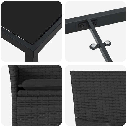 Have Spisebordssæt med pude 5 pcs Sort polyrattan