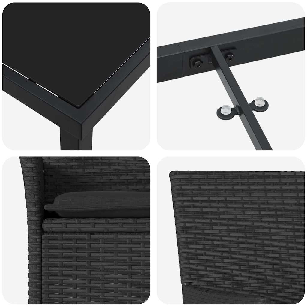 Have Spisebordssæt med pude 5 pcs Sort polyrattan