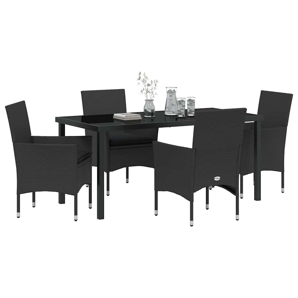 Have Spisebordssæt med pude 5 pcs Sort polyrattan