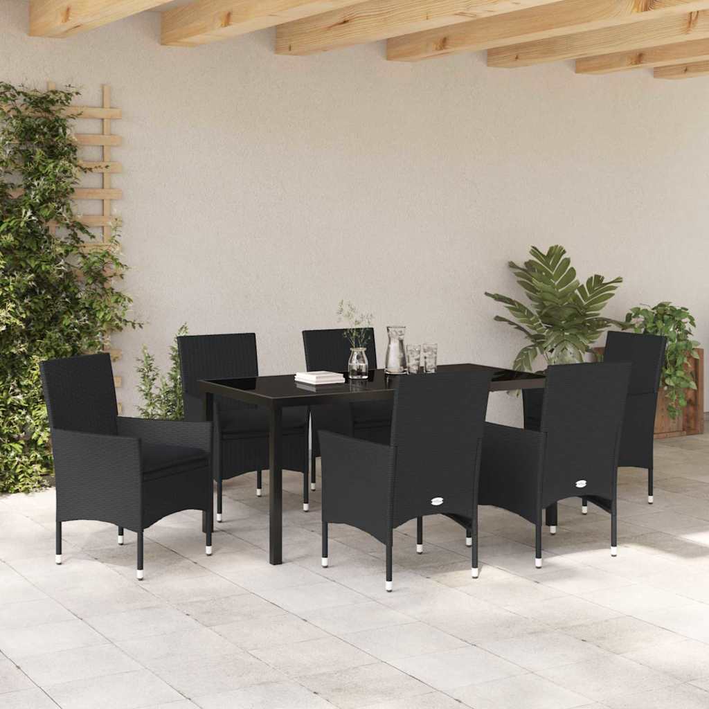 Have Spisebordssæt med pude 7 pcs Sort polyrattan