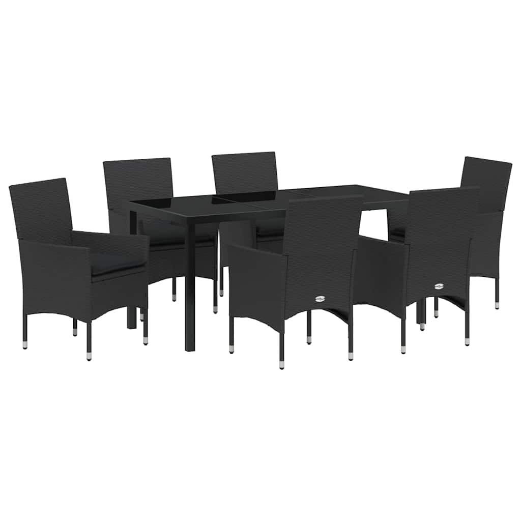 Have Spisebordssæt med pude 7 pcs Sort polyrattan