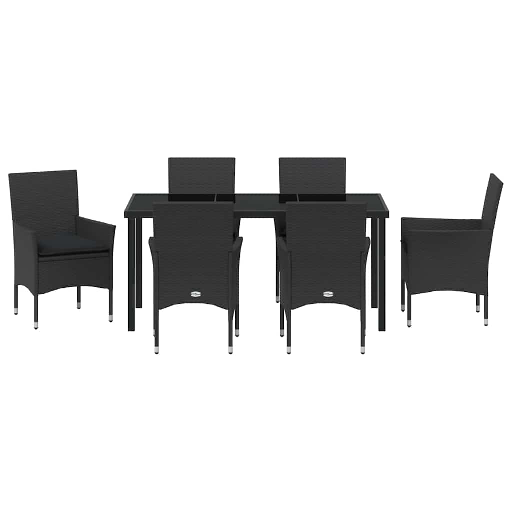 Have Spisebordssæt med pude 7 pcs Sort polyrattan