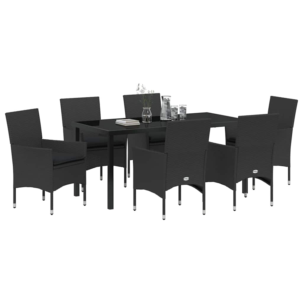 Have Spisebordssæt med pude 7 pcs Sort polyrattan