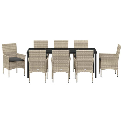 Have Spisebordssæt med pude 9 pcs Lysegrå polyrattan
