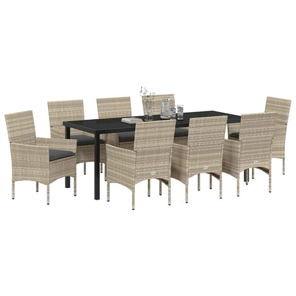 Have Spisebordssæt med pude 9 pcs Lysegrå polyrattan