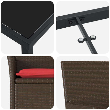 Bord- og stol sæt med pude 3 pcs Brun PE Rattan