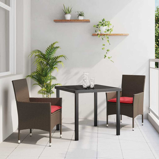 Bord- og stol sæt 3 stk. Brun og Rød PE Rattan