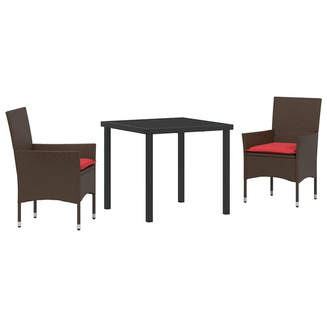 Bord- og stol sæt 3 stk. Brun og Rød PE Rattan