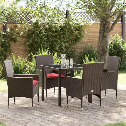 Bord- og stol sæt med pude 5 pcs Brun PE Rattan