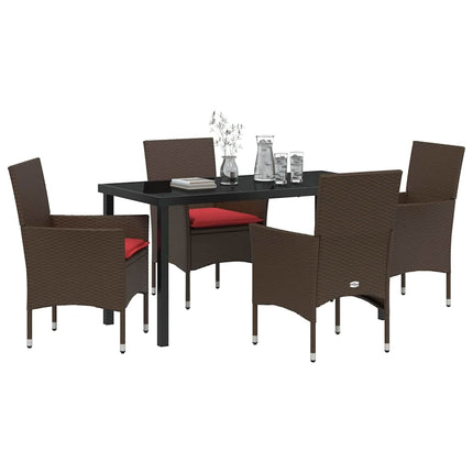 Bord- og stol sæt med pude 5 pcs Brun PE Rattan
