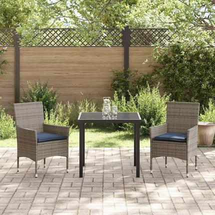 Bord- og stol sæt med pude 3 pcs Grå PE Rattan