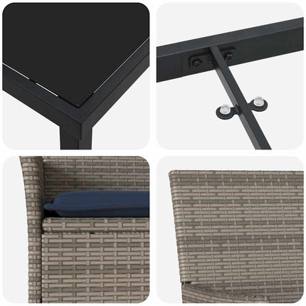 Bord- og stol sæt med pude 5 pcs Grå PE Rattan