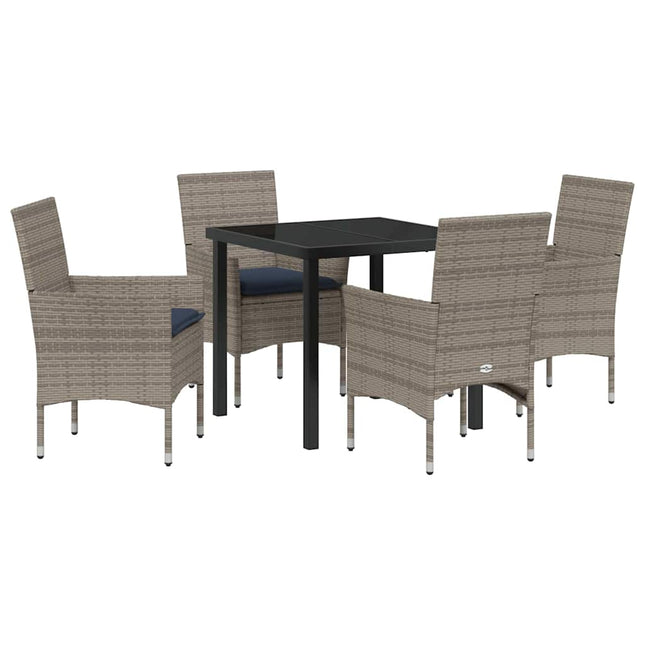 Bord- og stol sæt 5 stk. Grå og Marineblå PE Rattan