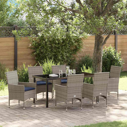 Bord- og stol sæt med pude 7 pcs Grå PE Rattan