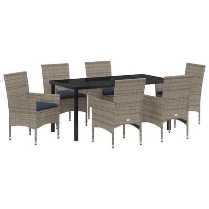 Bord- og stol sæt med pude 7 pcs Grå PE Rattan