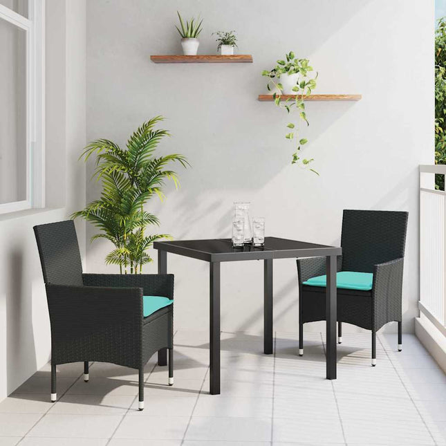 Bord- og stol sæt 3 stk. Sort PE Rattan