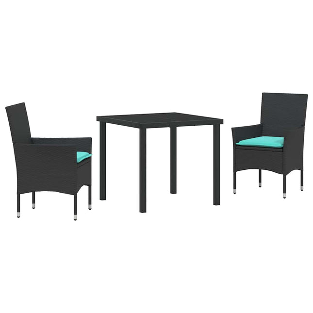 Bord- og stol sæt 3 stk. Sort PE Rattan