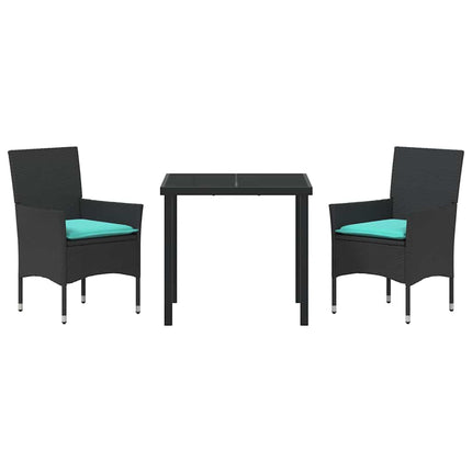 Bord- og stol sæt med pude 3 pcs Sort PE Rattan