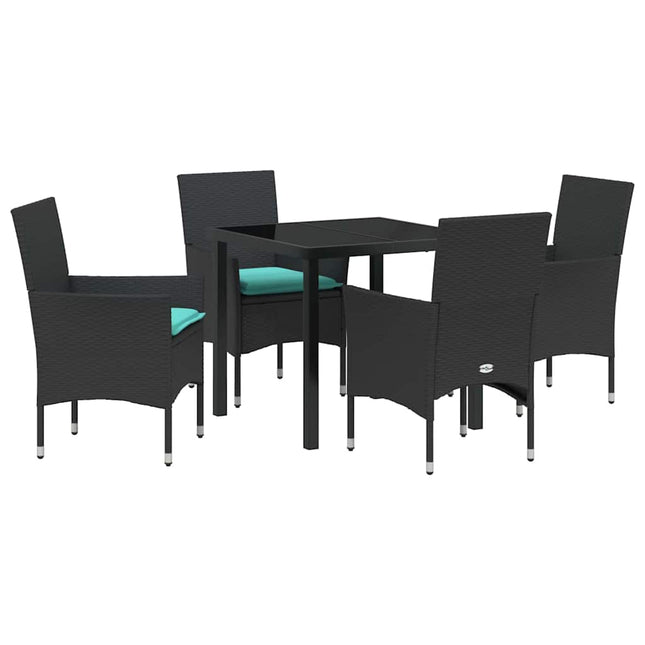 Bord- og stol sæt 5 stk. Sort PE Rattan
