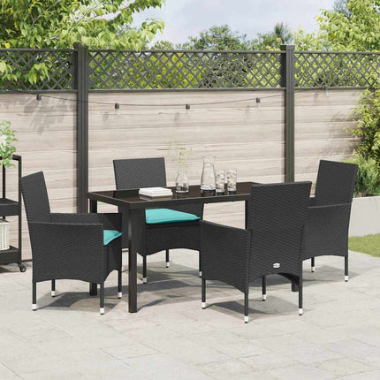 Bord- og stol sæt med pude 5 pcs Sort PE Rattan