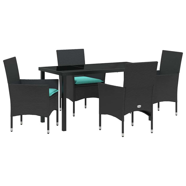 Bord- og stol sæt 5 stk. Sort PE Rattan