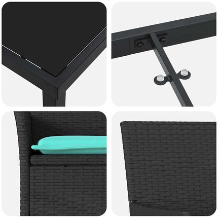 Bord- og stol sæt med pude 7 pcs Sort PE Rattan