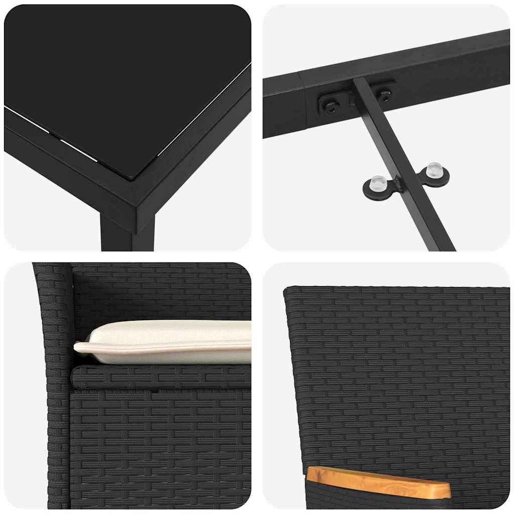 Have Spisebordssæt med pude 3 pcs Sort polyrattan