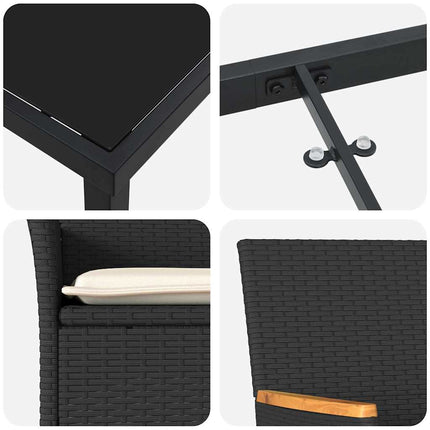 Have Spisebordssæt med pude 5 pcs Sort polyrattan
