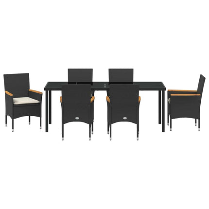 Have Spisebordssæt med pude 7 pcs Sort polyrattan