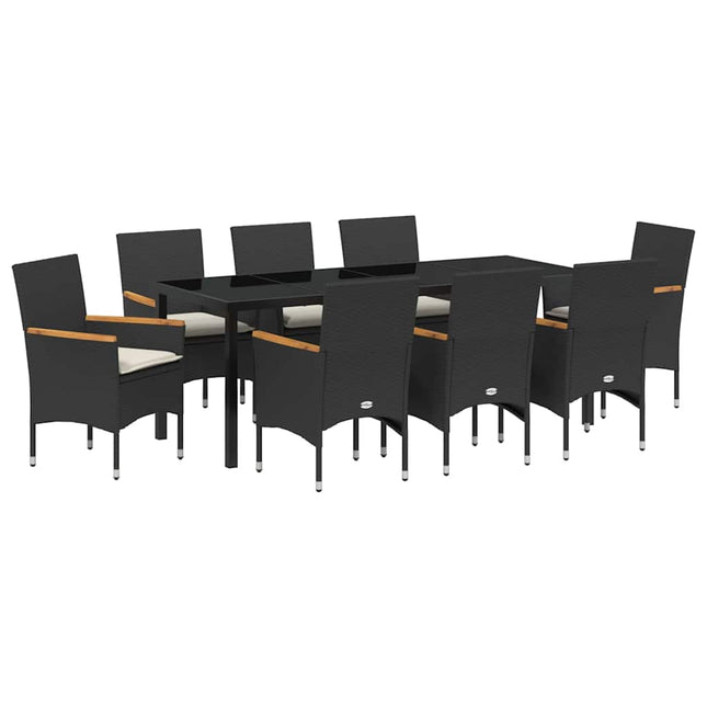 Have Spisebordssæt 9 stk. Sort polyrattan