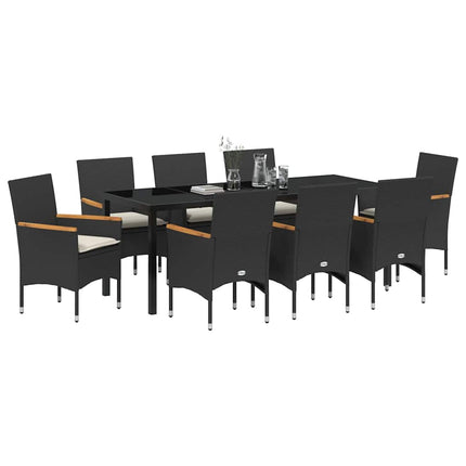 Have Spisebordssæt med pude 9 pcs Sort polyrattan