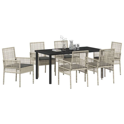 Have Spisebordssæt med pude 7 pcs Lysegrå polyrattan